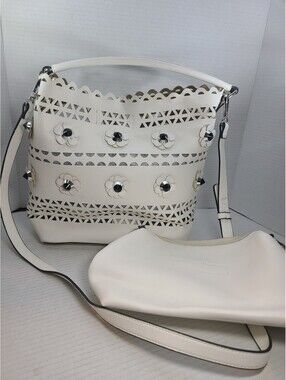 Handbag Republic Boutique White Laser Cut Floral Stud Shoulder Bag Gorgeous!